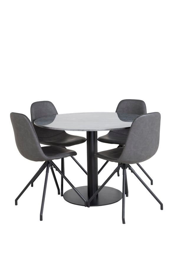 Esszimmergruppe POLAR &amp; ESTELLE 4 Esszimmerstühle Schwarz + Esstisch ⌀106