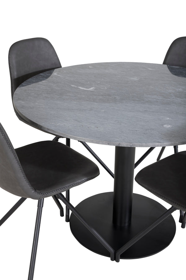 Esszimmergruppe POLAR &amp; ESTELLE 4 Esszimmerstühle Schwarz + Esstisch ⌀106