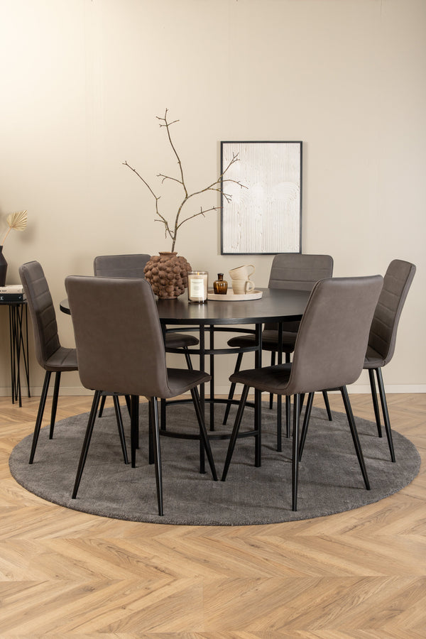 Esstischgruppe COPENHAGEN &amp; WINDU Esstisch ⌀140 + 6 Esszimmerstühle Grau