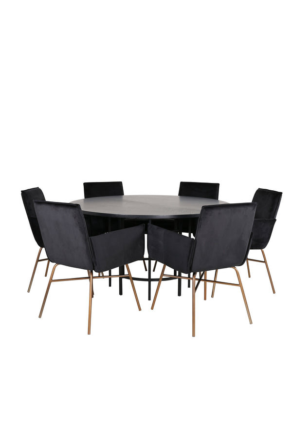Esstischgruppe COPENHAGEN &amp; PETRA Esstisch ⌀140 + 6 Esszimmerstühle Schwarz