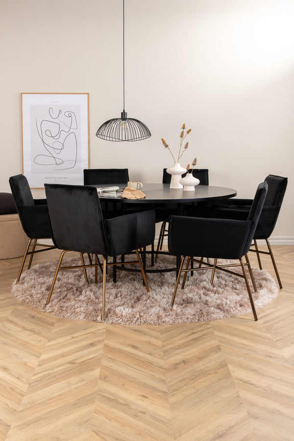 Esstischgruppe COPENHAGEN &amp; PETRA Esstisch ⌀140 + 6 Esszimmerstühle Schwarz