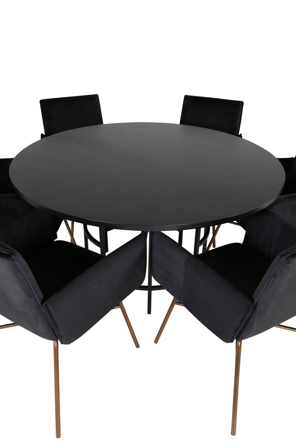 Esstischgruppe COPENHAGEN &amp; PETRA Esstisch ⌀140 + 6 Esszimmerstühle Schwarz