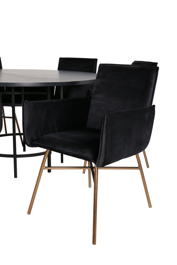 Esstischgruppe COPENHAGEN &amp; PETRA Esstisch ⌀140 + 6 Esszimmerstühle Schwarz